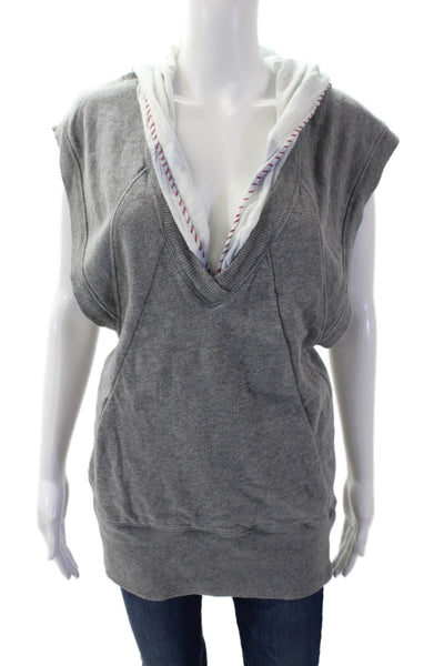 Free People Womens Cotton Hooded V-Neck Sleeveless Blouse Top Gray Size M