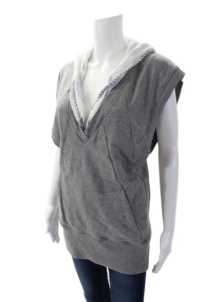 Free People Womens Cotton Hooded V-Neck Sleeveless Blouse Top Gray Size M