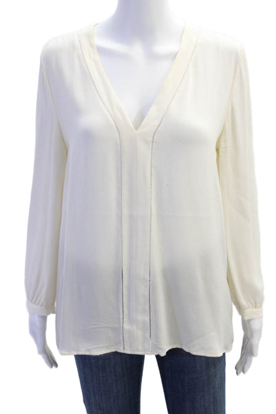 Joie Womens Silk V-Neck Long Peasant Sleeve Sheer Blouse Solid White Size M