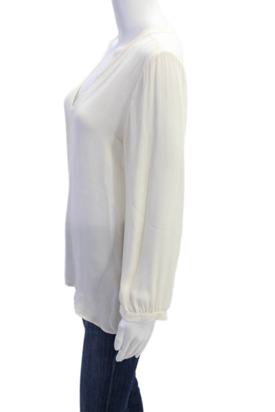 Joie Womens Silk V-Neck Long Peasant Sleeve Sheer Blouse Solid White Size M