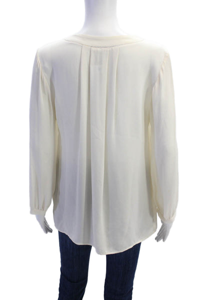 Joie Womens Silk V-Neck Long Peasant Sleeve Sheer Blouse Solid White Size M