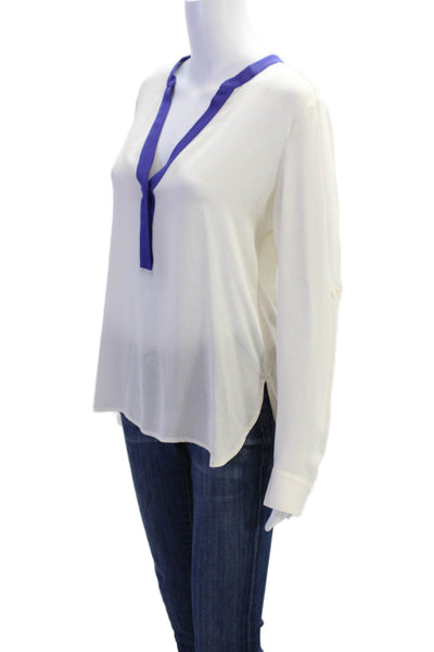Vince Womens Silk Contrast Trim Long Sleeve Sheer Blouse Light Beige Size M