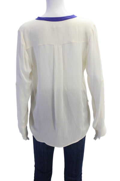 Vince Womens Silk Contrast Trim Long Sleeve Sheer Blouse Light Beige Size M