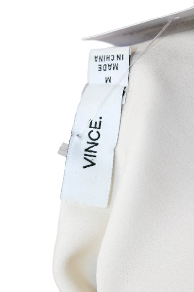 Vince Womens Silk Contrast Trim Long Sleeve Sheer Blouse Light Beige Size M