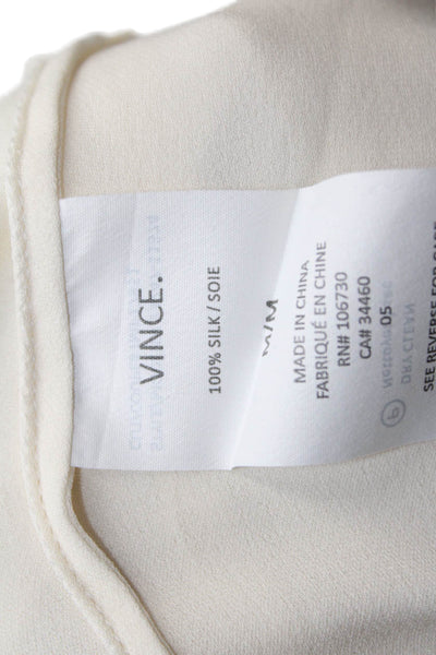 Vince Womens Silk Contrast Trim Long Sleeve Sheer Blouse Light Beige Size M