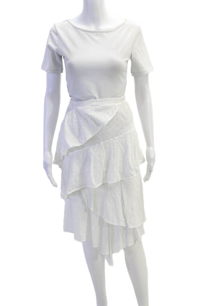 Goldie Womens Cotton Layered Detail Knee Length Skirt And Top Set White Size M