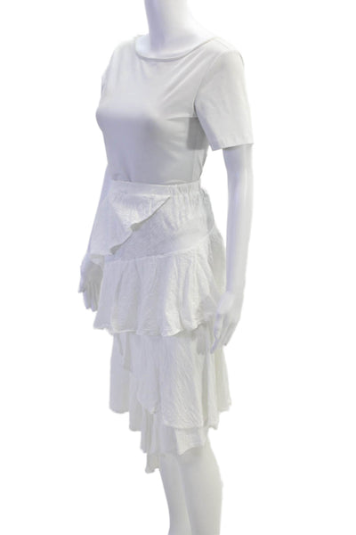 Goldie Womens Cotton Layered Detail Knee Length Skirt And Top Set White Size M