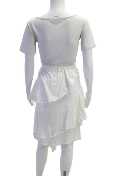 Goldie Womens Cotton Layered Detail Knee Length Skirt And Top Set White Size M