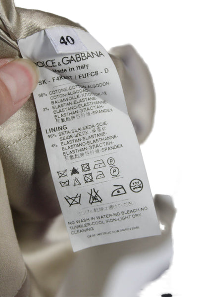 Dolce & Gabbana Womesn Cotton Solid Zip Up Knee Length Pencil Skirt Tan Size 40