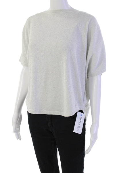 Planet by Lauren G Womens Metallic Cotton Blend Sweatshirt Top Gray Size OS