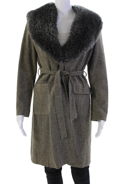Kookai Womens Textured Long Sleeve Belted Lined Jacket Gray Size EUR 38