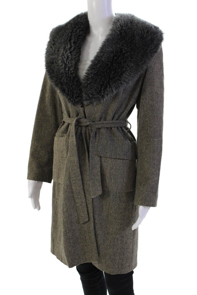 Kookai Womens Textured Long Sleeve Belted Lined Jacket Gray Size EUR 38