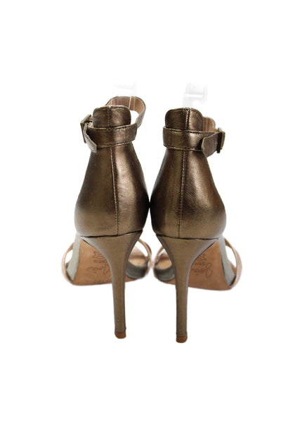 Joie Womens Leather Double Strapped Open Toe Stiletto Heels Gold Size 8.5