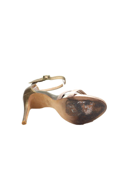 Joie Womens Leather Double Strapped Open Toe Stiletto Heels Gold Size 8.5