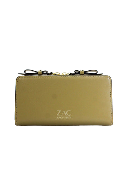 ZAC Zac Posen Womens Leather Zippered Pouch Detail Long Wallet Brown 3.5" X 7.5"