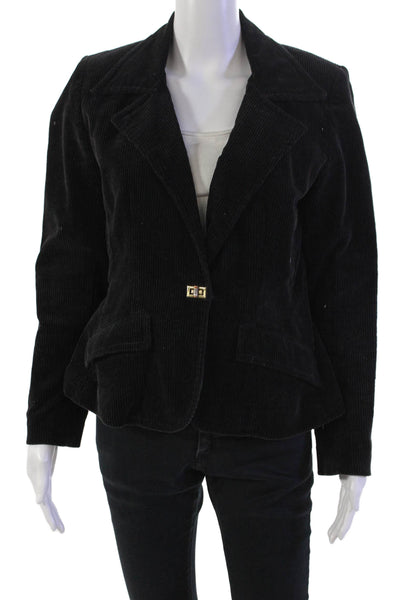 Cynthia Rowley Womens Cotton Long Sleeve Lined Corduroy Jacket Black Size S