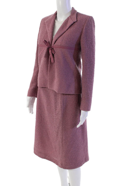 Les Prairies De Paris Womens Wool Textured Dress Short Skirt Blazer Set Pink Siz