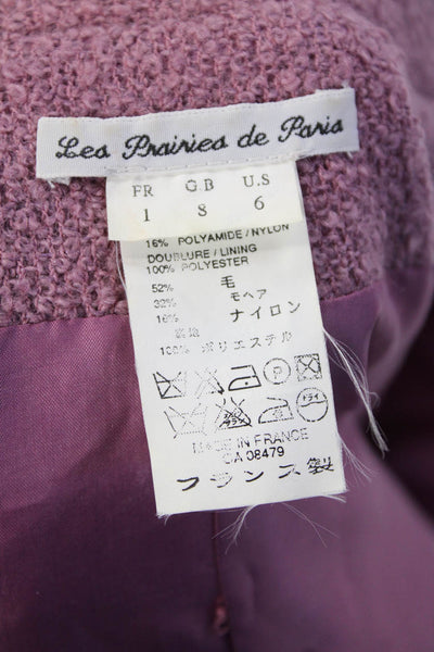 Les Prairies De Paris Womens Wool Textured Dress Short Skirt Blazer Set Pink Siz