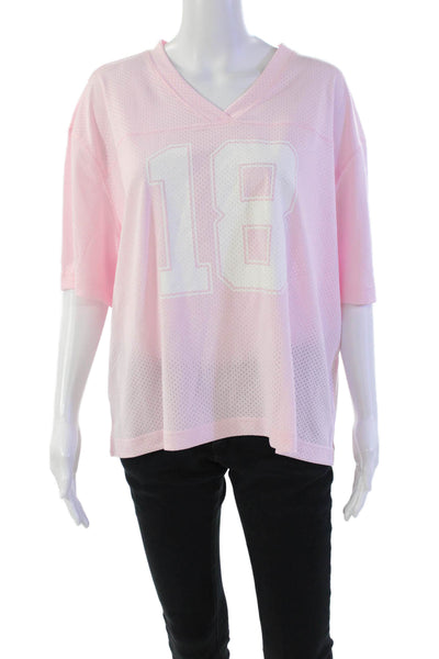 TNA Womens Endgame Perforated Print V-Neck Pullover Jersey Top Villa Pink Size M