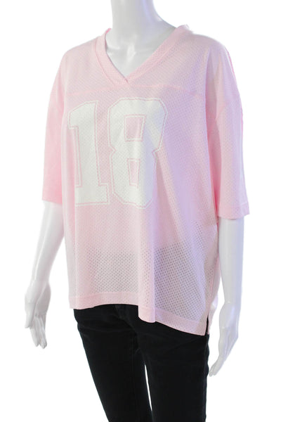 TNA Womens Endgame Perforated Print V-Neck Pullover Jersey Top Villa Pink Size M