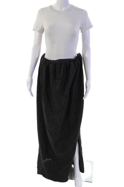 Babaton Womens Linen Elastic Waist Flare Split Hem Maxi Skirt Black Size M