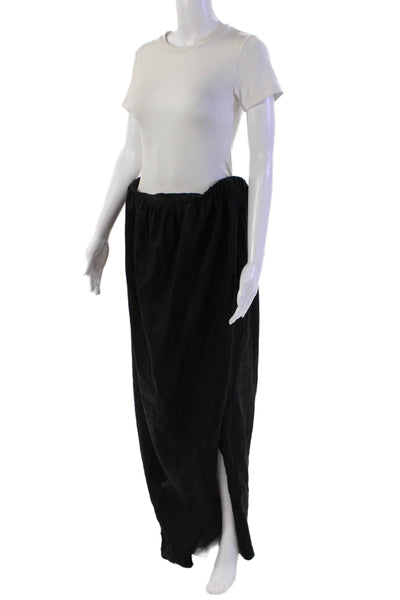 Babaton Womens Linen Elastic Waist Flare Split Hem Maxi Skirt Black Size M
