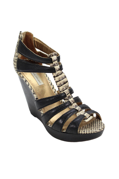 Cynthia Vincent Womens Wedge Heel Platform Strappy Sandals Black Leather 7.5M
