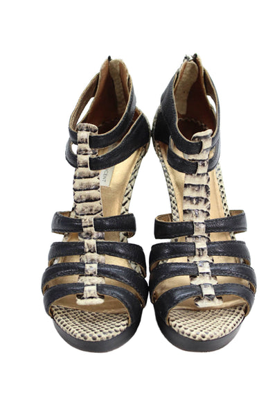 Cynthia Vincent Womens Wedge Heel Platform Strappy Sandals Black Leather 7.5M