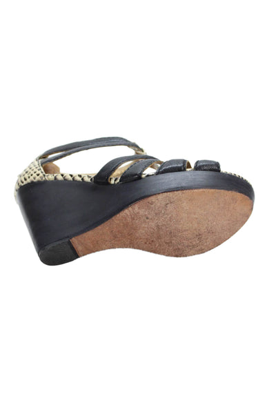 Cynthia Vincent Womens Wedge Heel Platform Strappy Sandals Black Leather 7.5M