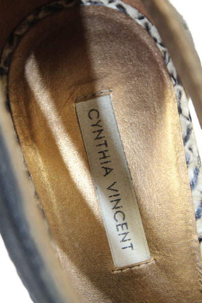 Cynthia Vincent Womens Wedge Heel Platform Strappy Sandals Black Leather 7.5M