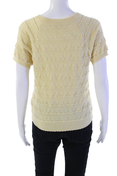 Joie Womens Short Sleeve V Neck Pointelle Knit Top Beige WoolS ize Medium