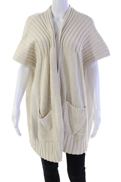 Splendid Womens Short Sleeve Open Front Cardigan Sweater White Cotton One Size