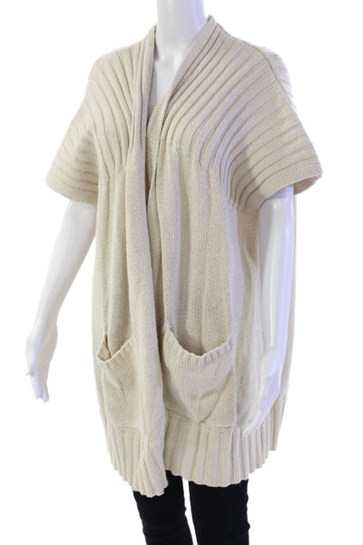 Splendid Womens Short Sleeve Open Front Cardigan Sweater White Cotton One Size