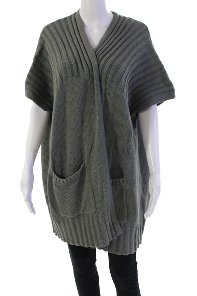 Splendid Womens Short Sleeve Open Front Cardigan Sweater Gray Cotton One Size