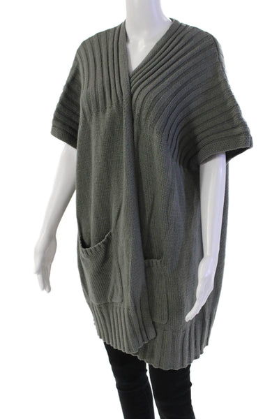 Splendid Womens Short Sleeve Open Front Cardigan Sweater Gray Cotton One Size