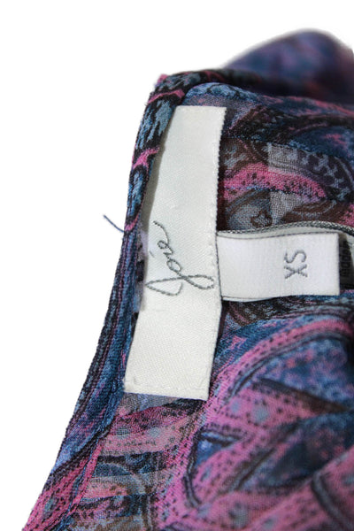Joie Womens Long Sleeve V Neck Abstract Silk Shirt Blue Pink Size Extra Small