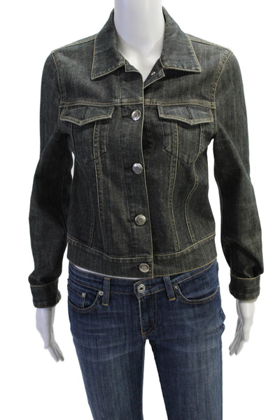 Theory Womens Long Sleeve Button Front Collared Jean Jacket Gray Denim Small