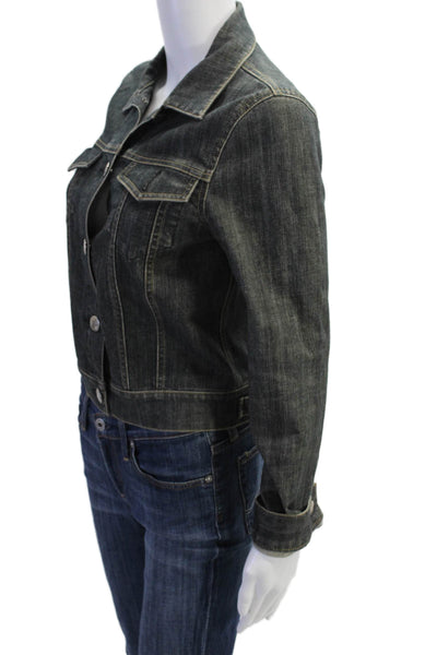 Theory Womens Long Sleeve Button Front Collared Jean Jacket Gray Denim Small