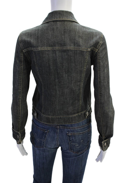 Theory Womens Long Sleeve Button Front Collared Jean Jacket Gray Denim Small