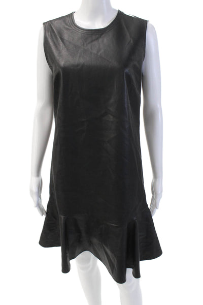 BCBGMAXAZRIA Womens Vegan Leather Round Neck Sleeveless Dress Black Size M
