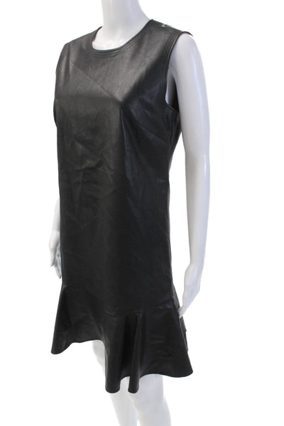 BCBGMAXAZRIA Womens Vegan Leather Round Neck Sleeveless Dress Black Size M