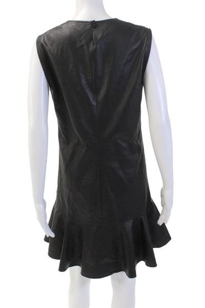BCBGMAXAZRIA Womens Vegan Leather Round Neck Sleeveless Dress Black Size M
