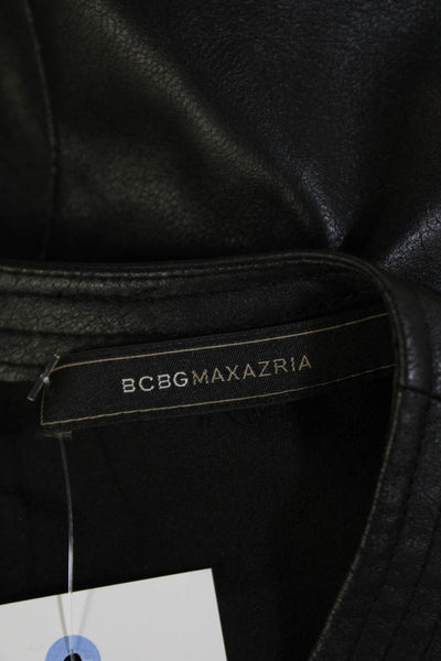 BCBGMAXAZRIA Womens Vegan Leather Round Neck Sleeveless Dress Black Size M