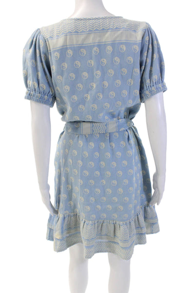 Cecilie Copenhagen Womens Cotton Knit V-Neck Short Sleeve Dress Blue Size S