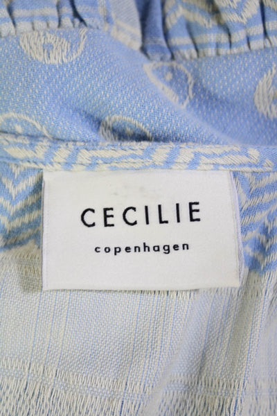 Cecilie Copenhagen Womens Cotton Knit V-Neck Short Sleeve Dress Blue Size S