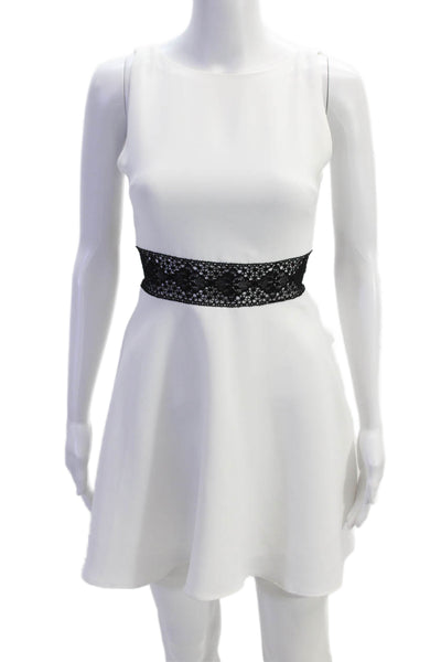 Alice + Olivia Womens Zip Up Sleeveless Scoop Neck Lace Trim Dress White Size 0