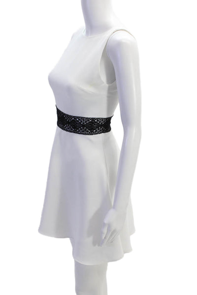 Alice + Olivia Womens Zip Up Sleeveless Scoop Neck Lace Trim Dress White Size 0