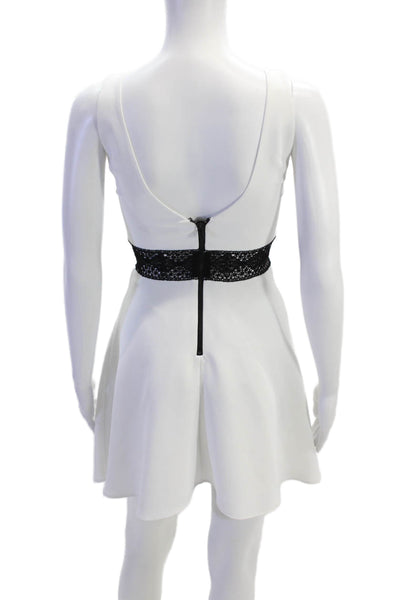 Alice + Olivia Womens Zip Up Sleeveless Scoop Neck Lace Trim Dress White Size 0