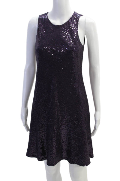Carmen Marc Valvo Womens Zip Up Sleeveless Scoop Neck Sequin Dress Purple Size 4