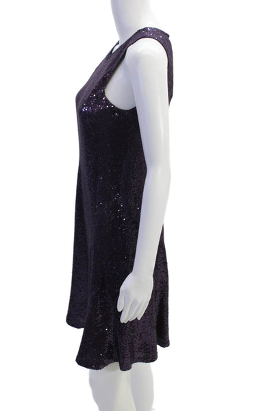 Carmen Marc Valvo Womens Zip Up Sleeveless Scoop Neck Sequin Dress Purple Size 4